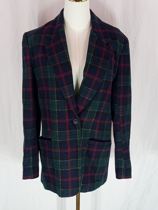 White Stag Other - White Stag Plaid Single-Button Blazer in Navy & Green